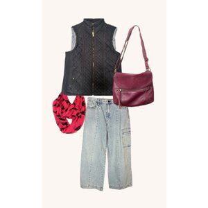 Quilted Vest Women S Black Gray Faux Fur REVERSIBLE Zip Equestrian Old Money